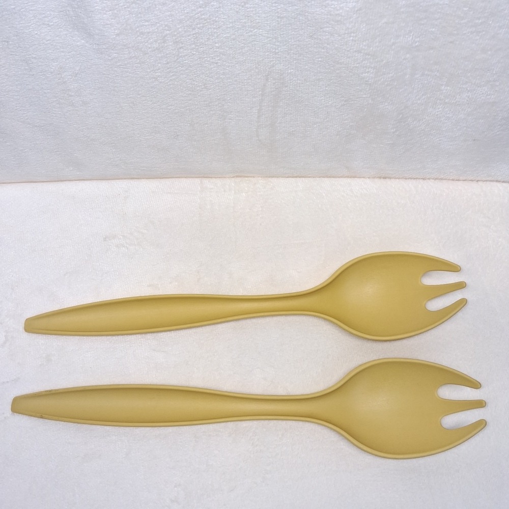 Tupperware Vintage Salad Serving Utensils 12'' Fork Spoon 2 Harvest Gold